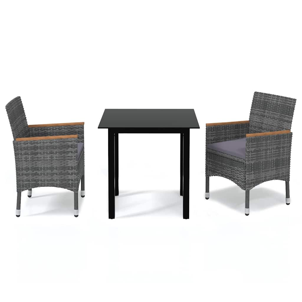Vidaxl 3-delige tuinset met kussens poly rattan grijs