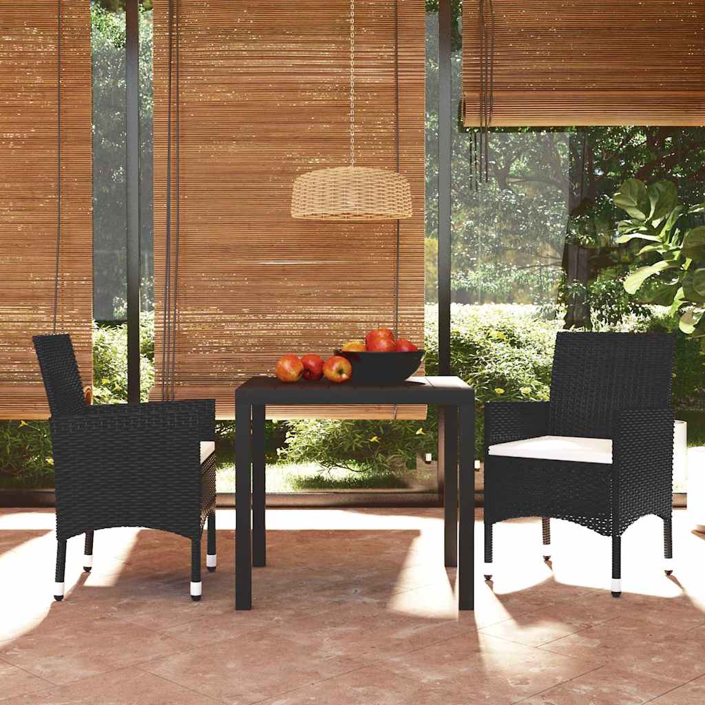 Vidaxl 3-delige tuinset met kussens poly rattan zwart