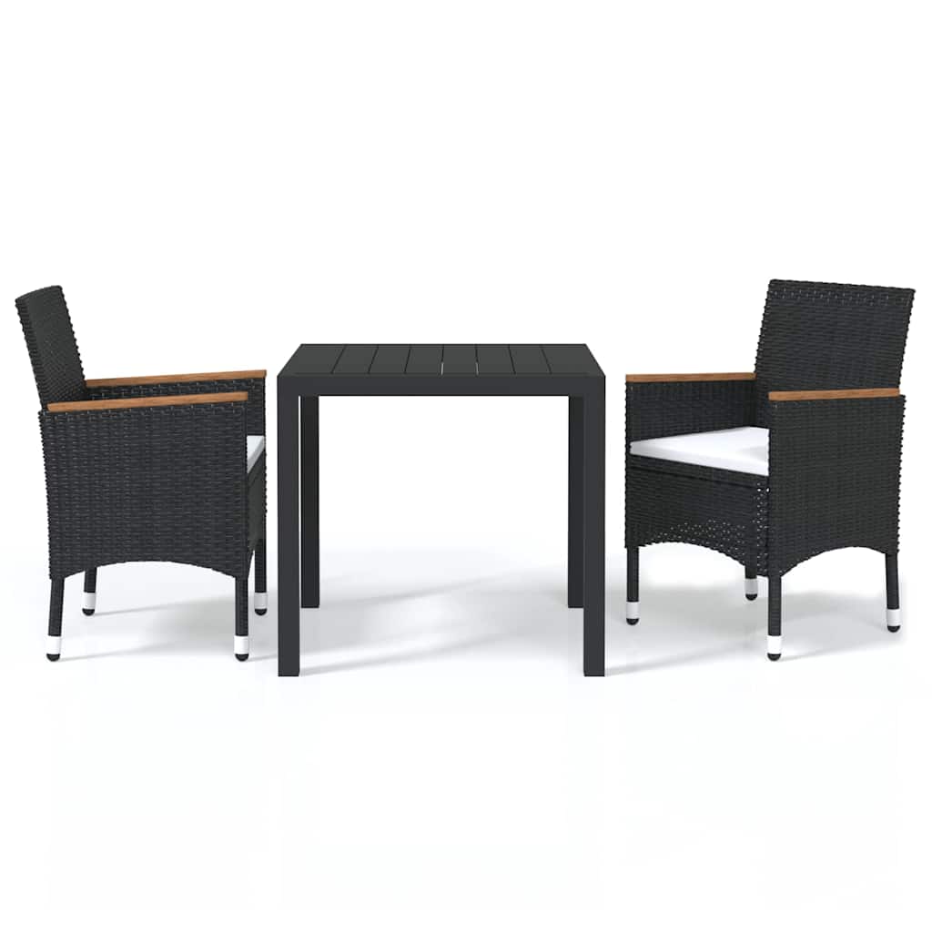 Vidaxl 3-delige tuinset met kussens poly rattan zwart