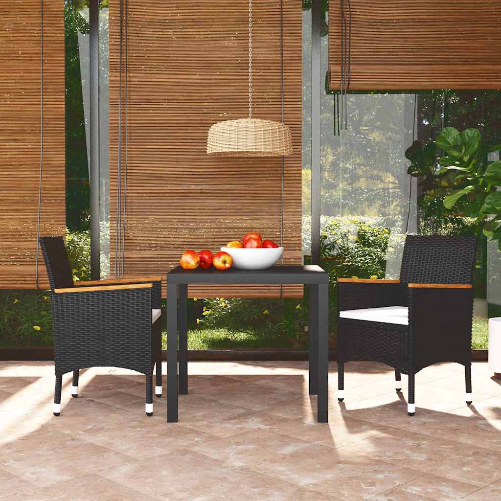 Vidaxl 3-delige tuinset met kussens poly rattan zwart