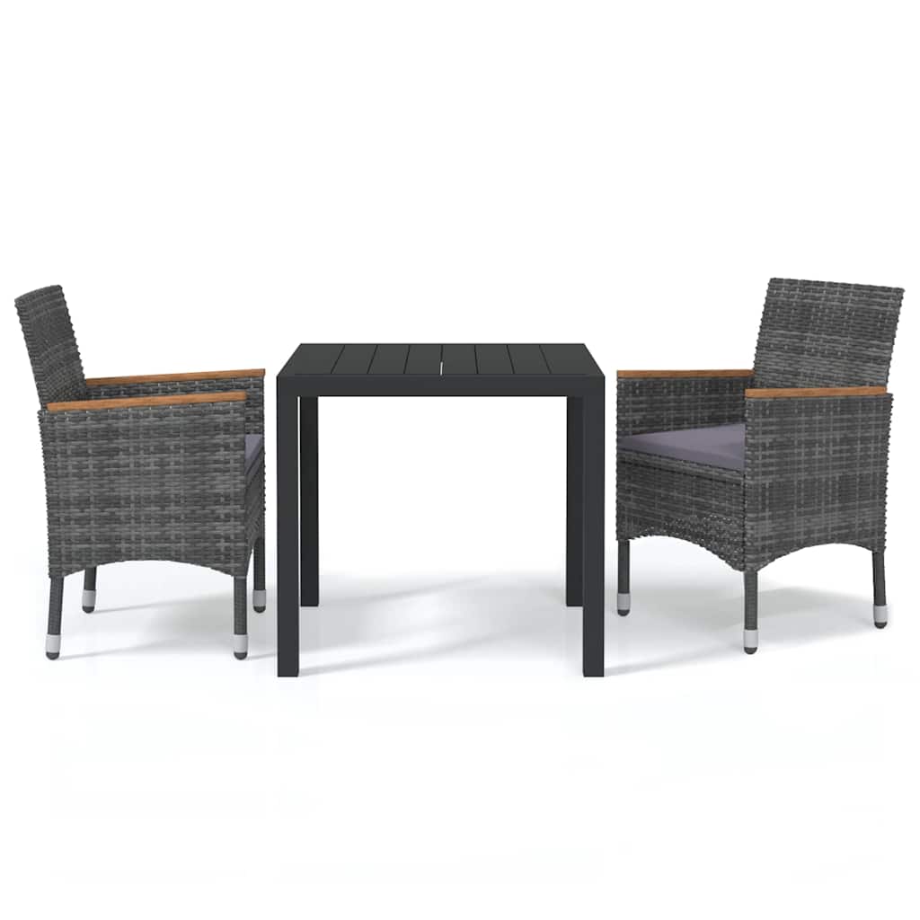 Vidaxl 3-delige tuinset met kussens poly rattan grijs