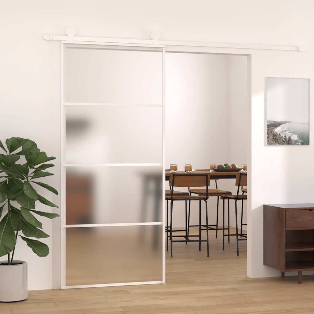 Vidaxl schuifdeur 90x205 cm mat esg-glas en aluminium wit