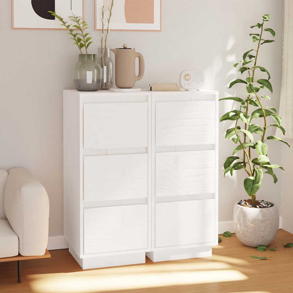 Vidaxl dressoirs 2 st 32x34x75 cm massief grenenhout wit