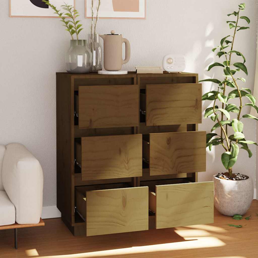 Vidaxl dressoirs 2 st 32x34x75 cm massief grenenhout honingbruin