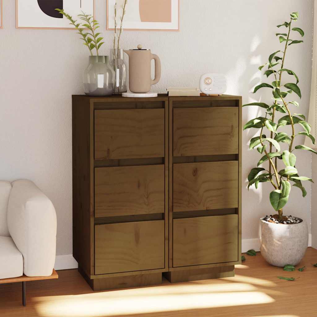 Vidaxl dressoirs 2 st 32x34x75 cm massief grenenhout honingbruin