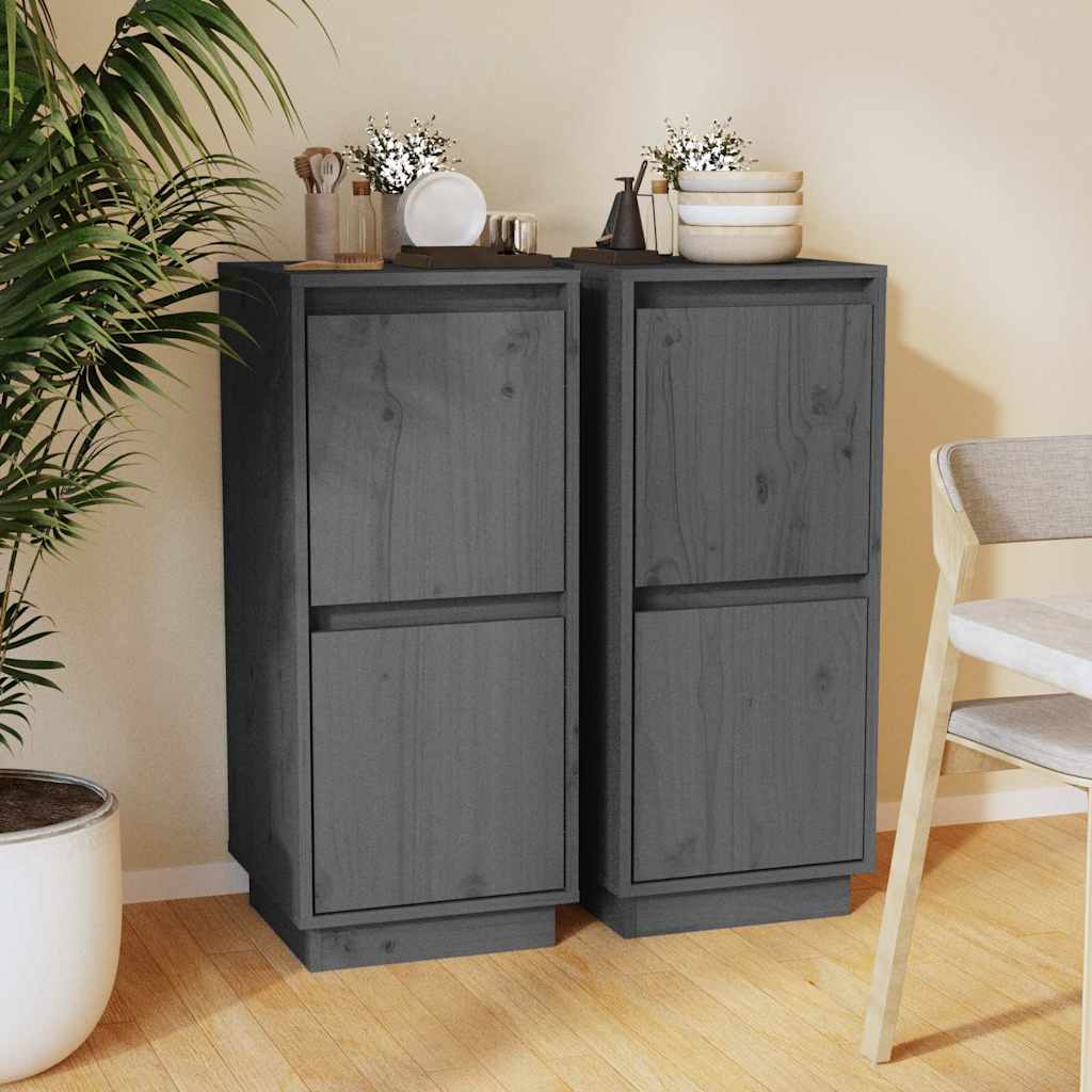 Vidaxl dressoirs 2 st 31,5x34x75 cm massief grenenhout grijs