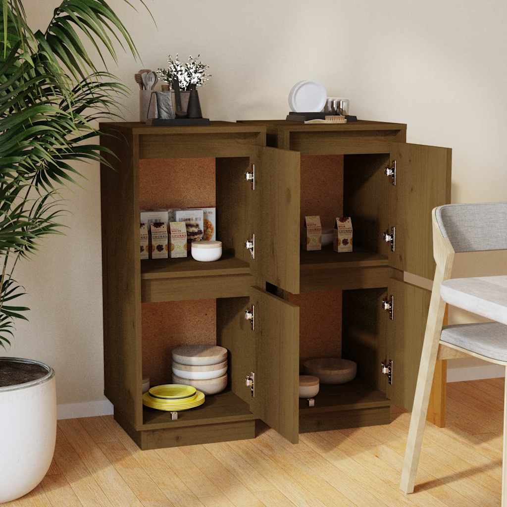 Vidaxl dressoirs 2 st 31,5x34x75 cm massief grenenhout honingbruin