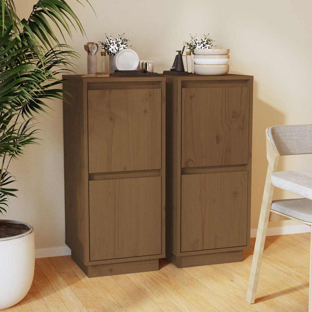 Vidaxl dressoirs 2 st 31,5x34x75 cm massief grenenhout honingbruin