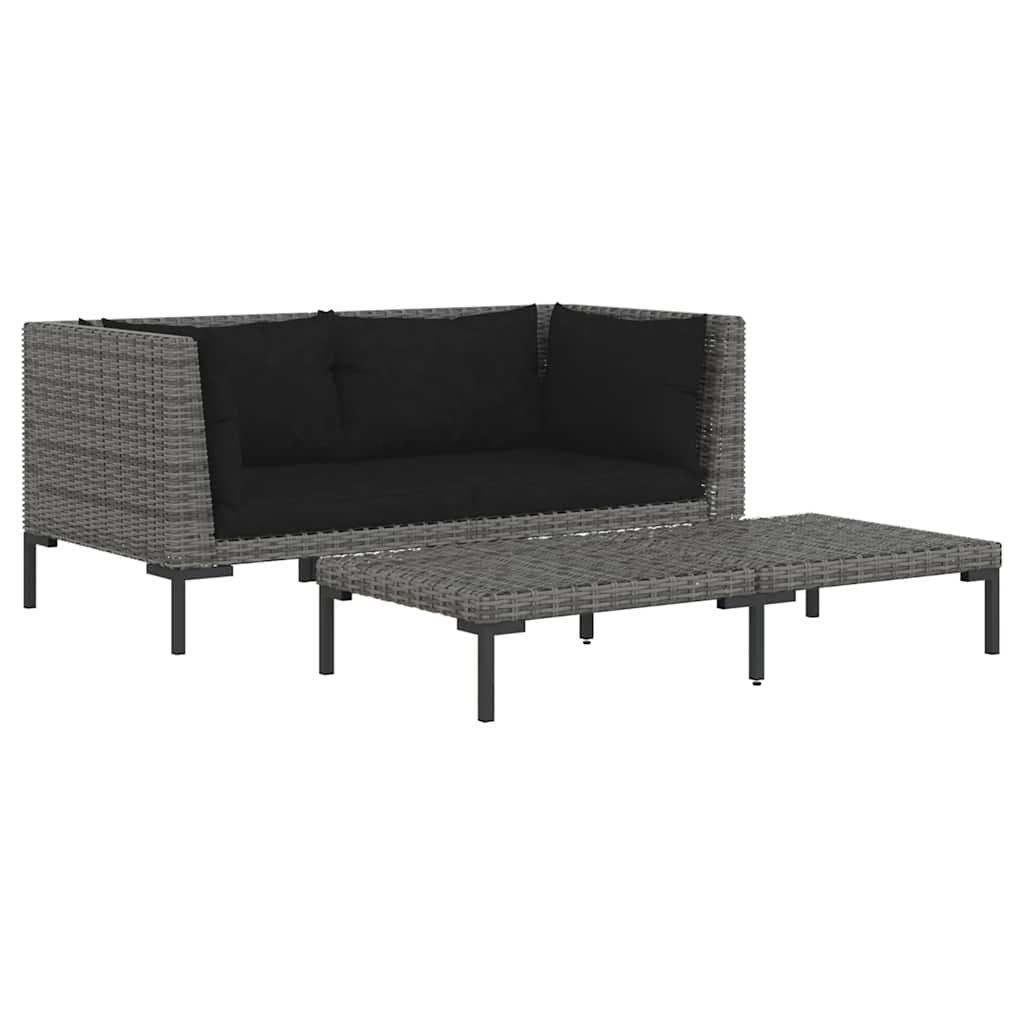 Vidaxl 3-delige loungeset halfrond poly rattan donkergrijs
