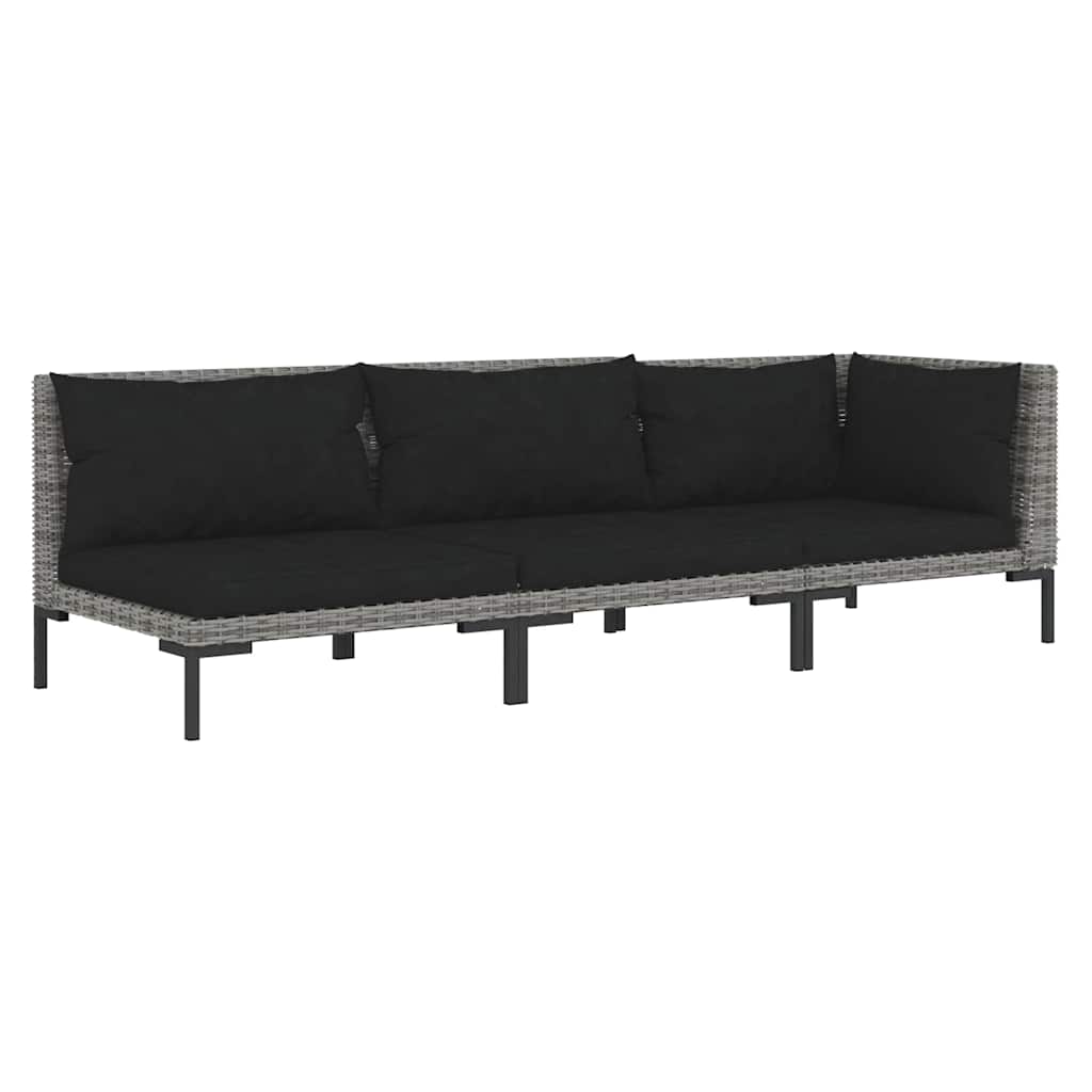 Vidaxl 3-delige loungeset halfrond poly rattan donkergrijs