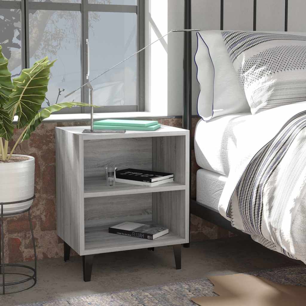 Vidaxl nachtkastje met metalen poten 40x30x50 cm grijs sonoma eiken
