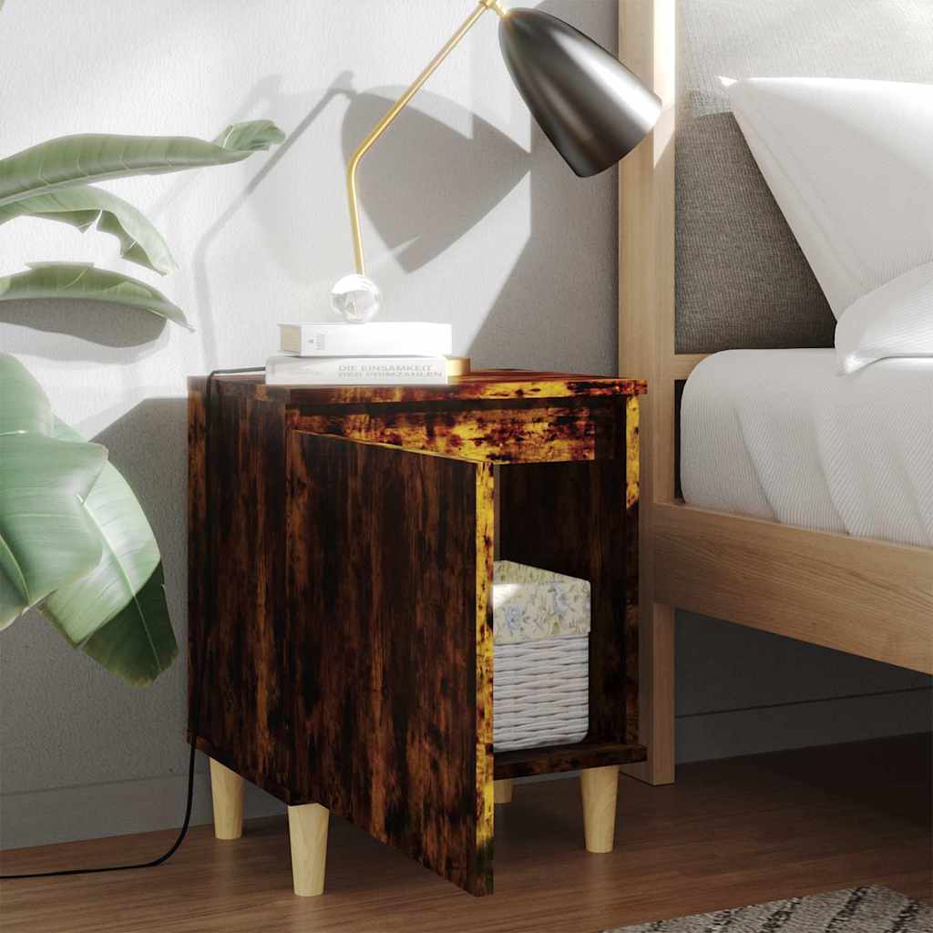 Vidaxl nachtkastje met houten poten 40x30x50 cm gerookt eikenkleurig