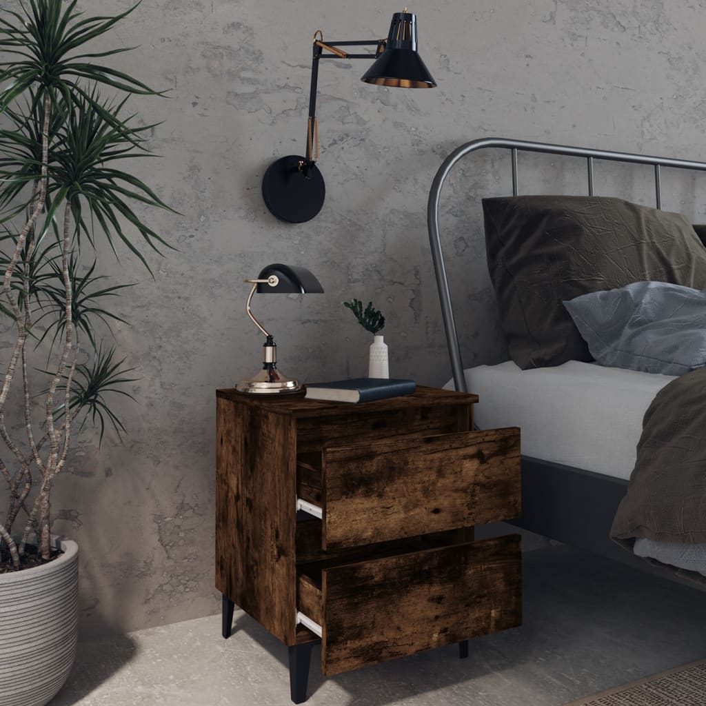 Vidaxl nachtkastjes 2 st met metalen poten 40x35x50 cm gerookt eiken