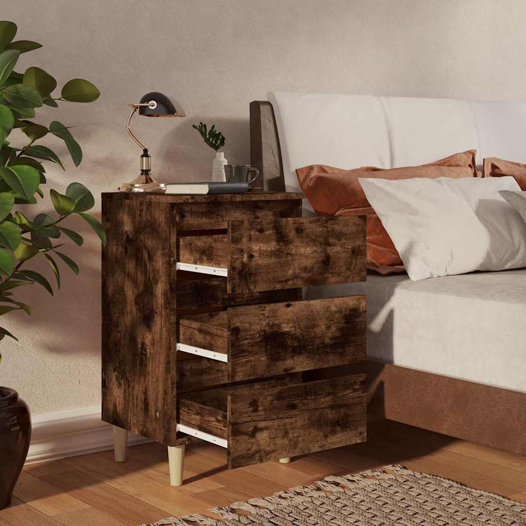 Vidaxl nachtkastje met houten poten 40x35x69 cm gerookt eikenkleurig