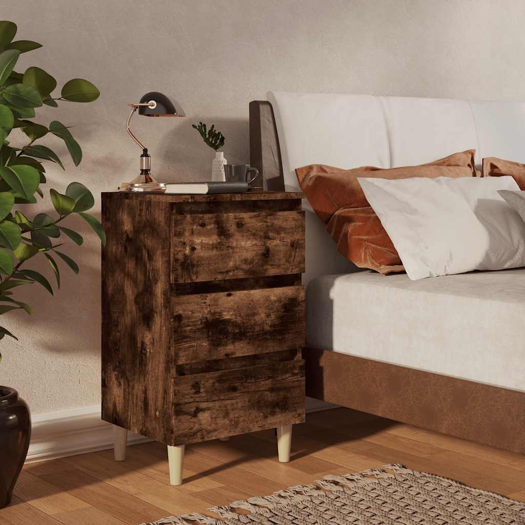 Vidaxl nachtkastje met houten poten 40x35x69 cm gerookt eikenkleurig