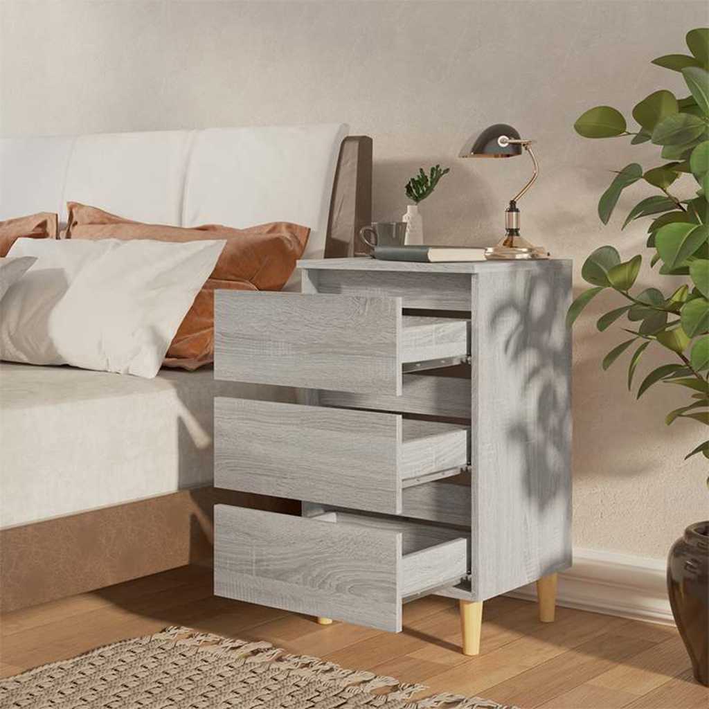 Vidaxl nachtkastje met massief houten poten 40x35x69 cm grijs sonoma