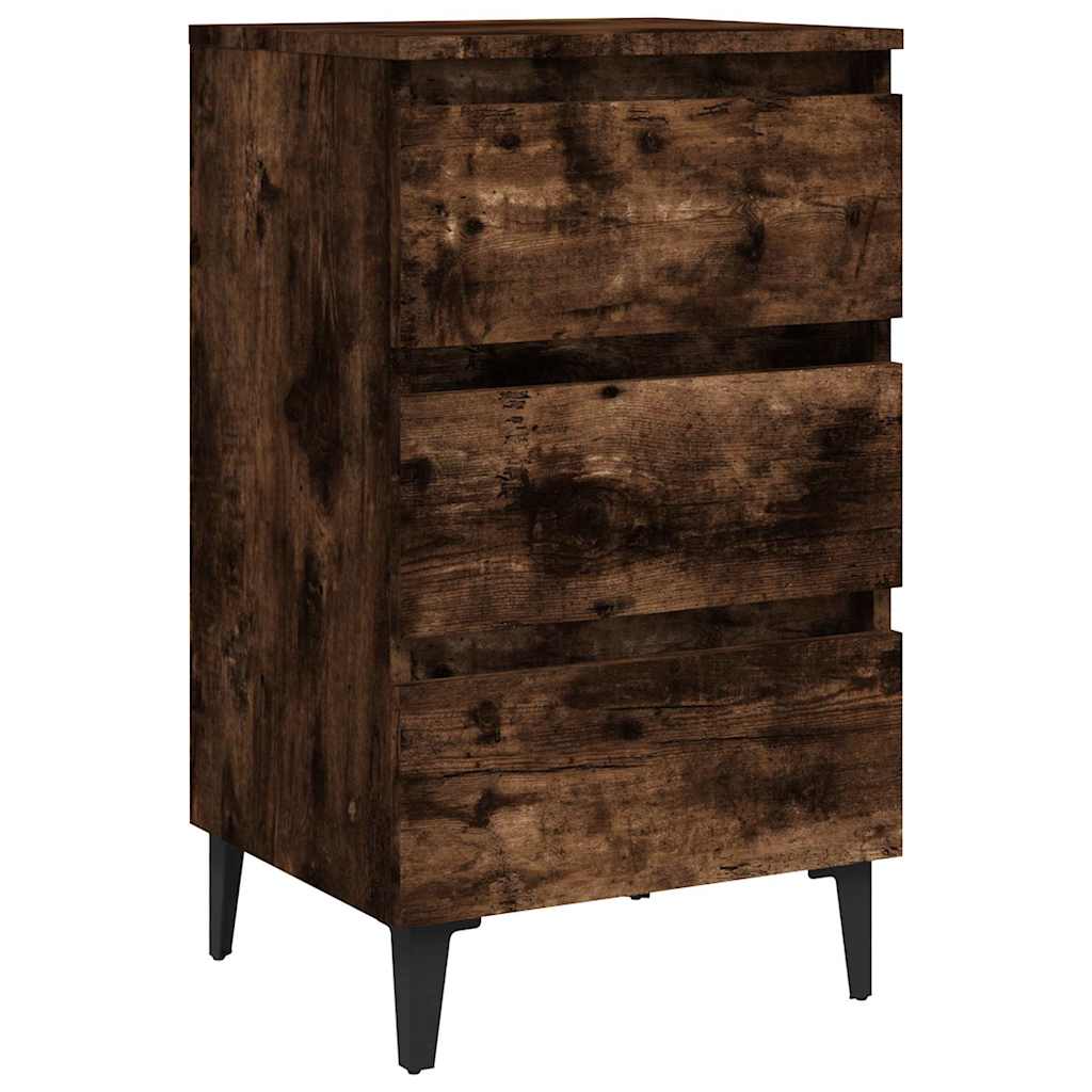 Vidaxl nachtkastje met metalen poten 40x35x69 cm gerookt eikenkleurig