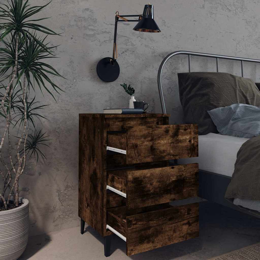 Vidaxl nachtkastje met metalen poten 40x35x69 cm gerookt eikenkleurig
