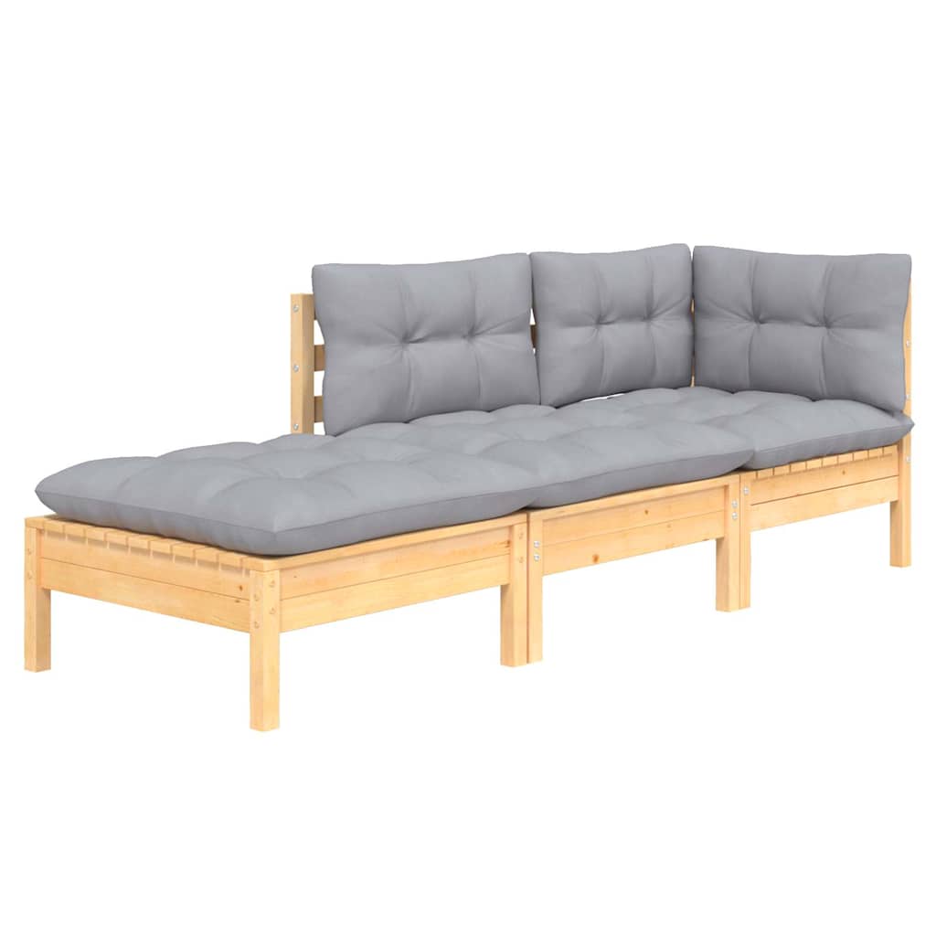 Vidaxl 3-delige loungeset met grijze kussens massief grenenhout