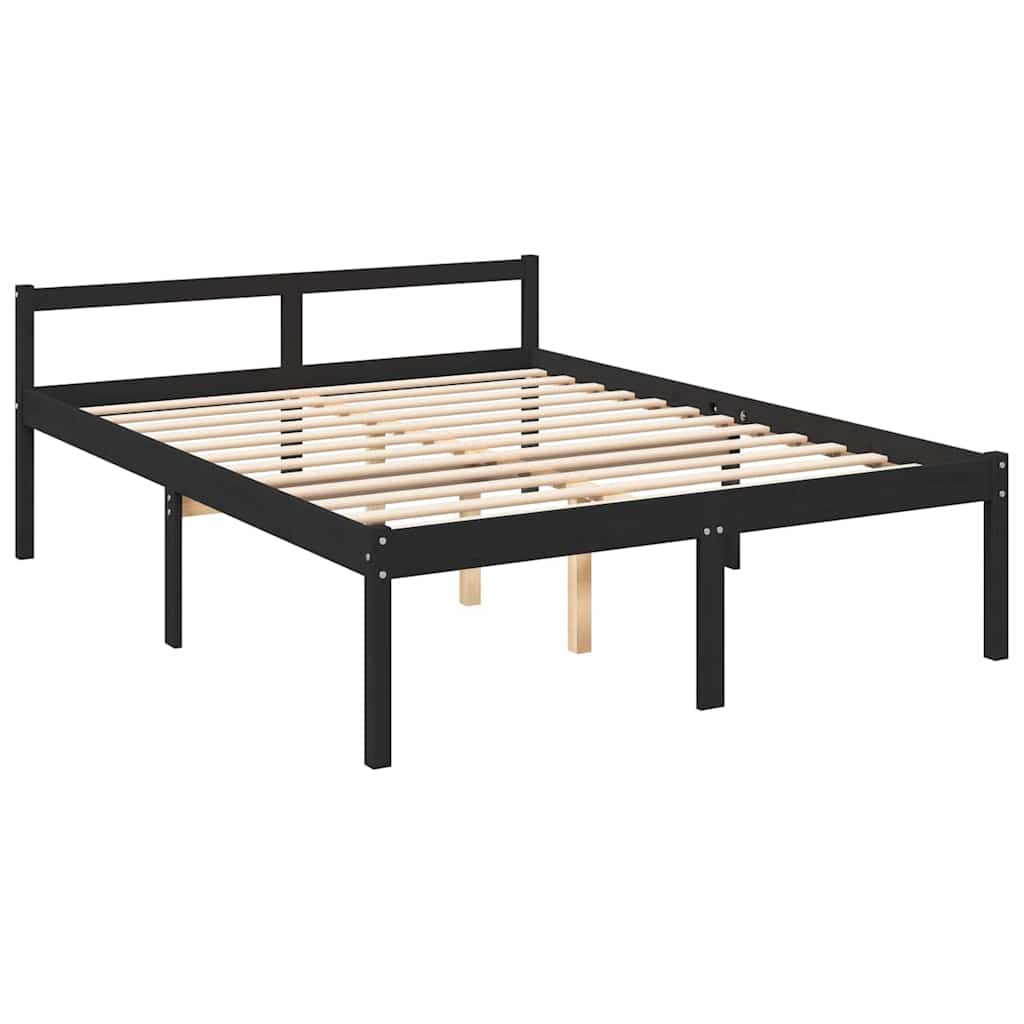 Vidaxl seniorenbed massief grenenhout zwart 150x200 cm