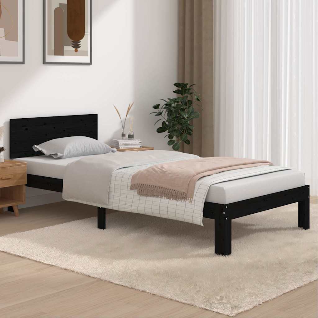 Vidaxl bedframe massief grenenhout zwart 90x200 cm