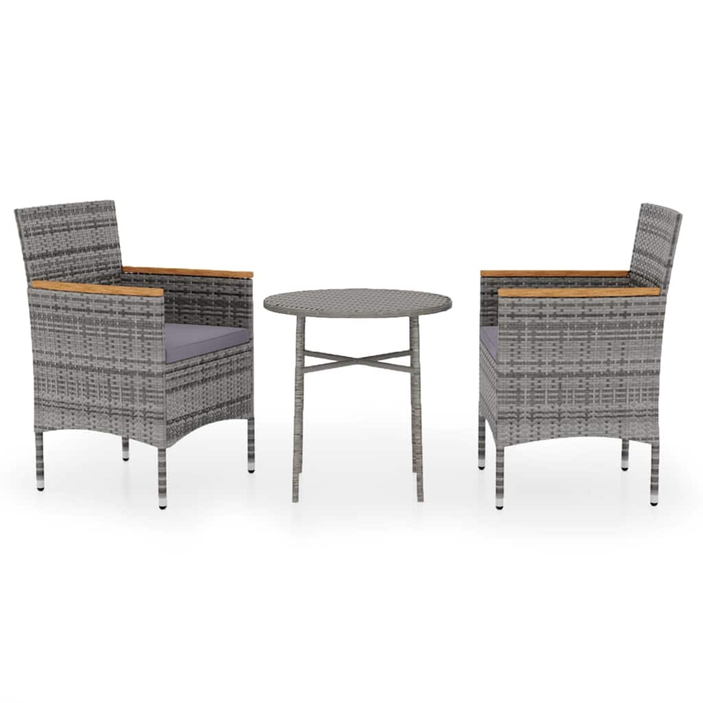 Vidaxl 3-delige tuinset poly rattan grijs