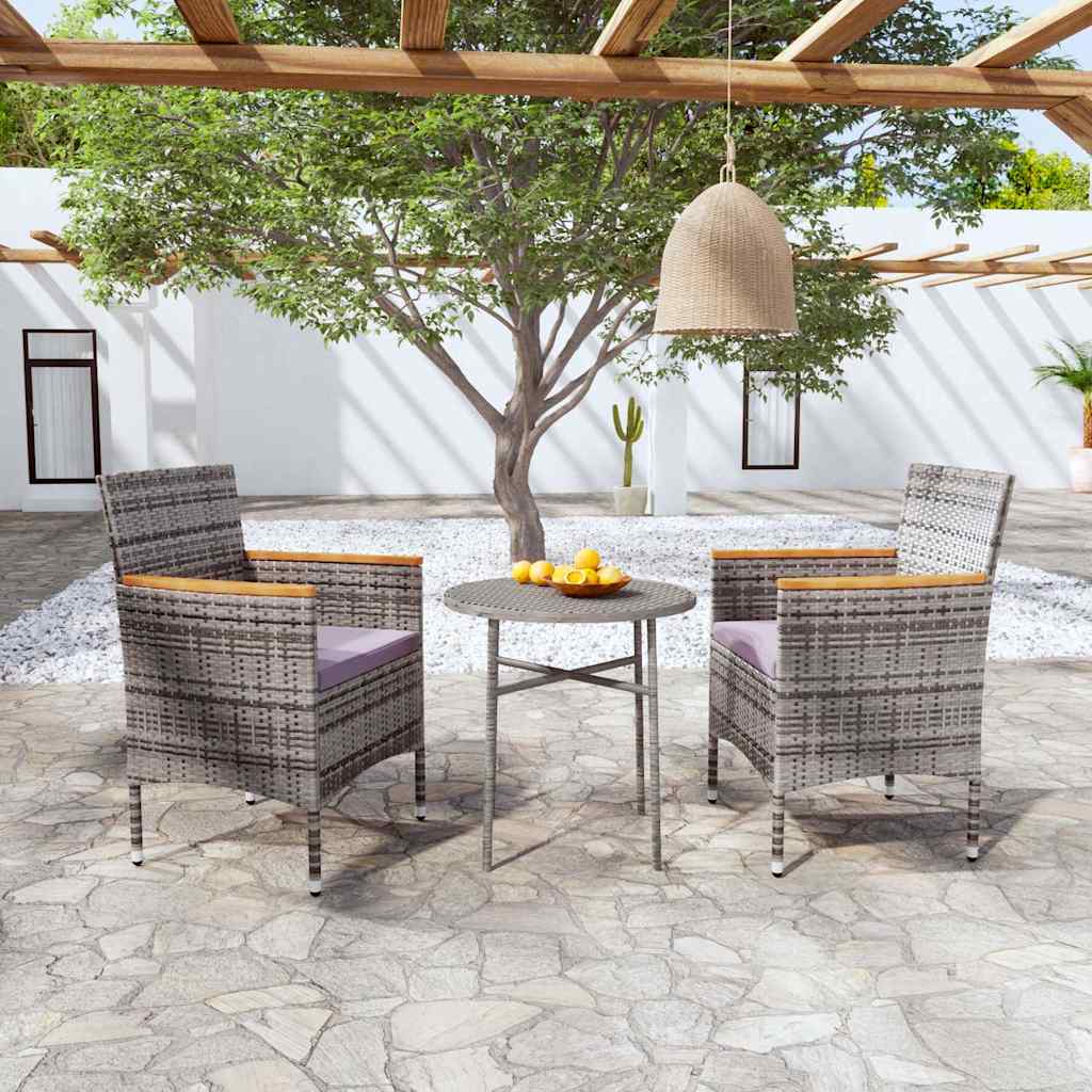 Vidaxl 3-delige tuinset poly rattan grijs
