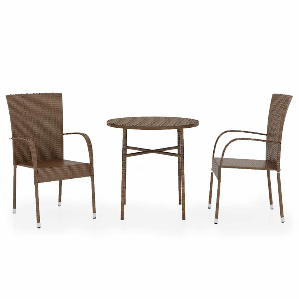 Vidaxl 3-delige tuinset poly rattan bruin