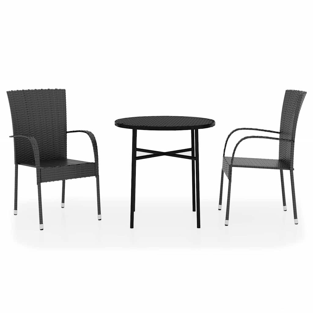 Vidaxl 3-delige tuinset poly rattan zwart