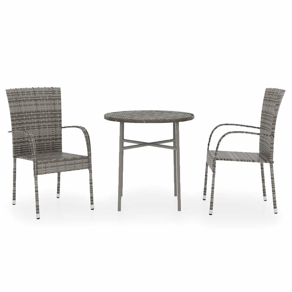 Vidaxl 3-delige tuinset poly rattan grijs
