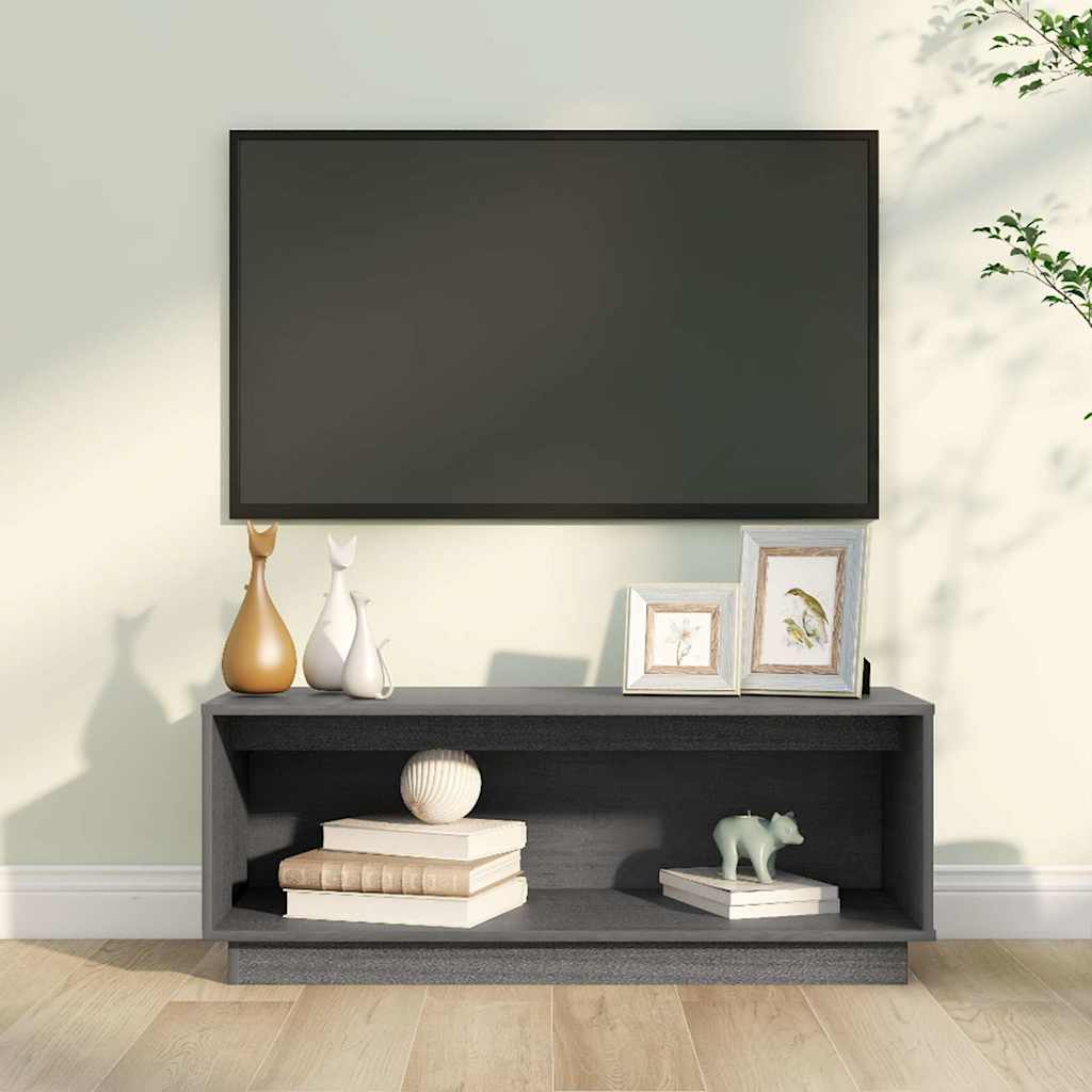 Vidaxl tv-meubel 90x35x35 cm massief grenenhout grijs
