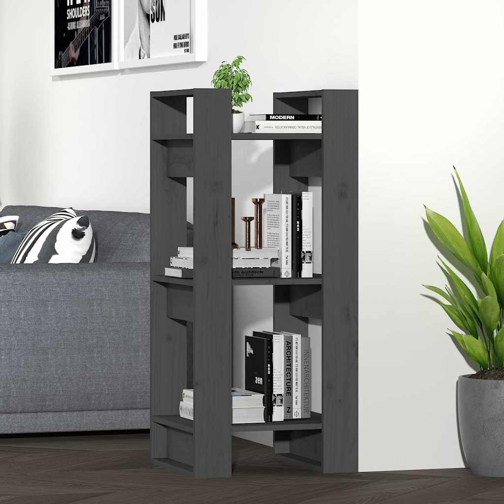 Vidaxl boekenkast kamerscherm 41x35x91 cm massief grenenhout grijs