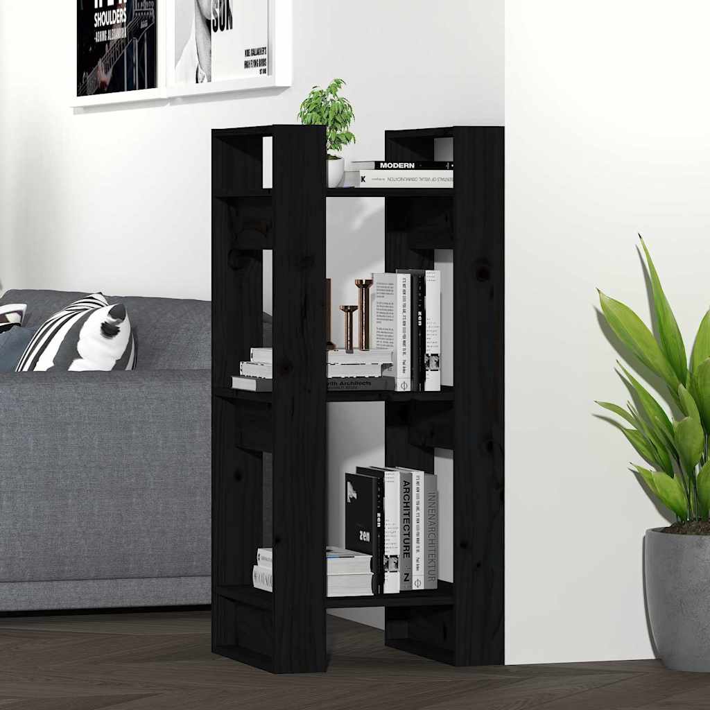 Vidaxl boekenkast kamerscherm 41x35x91 cm massief grenenhout zwart