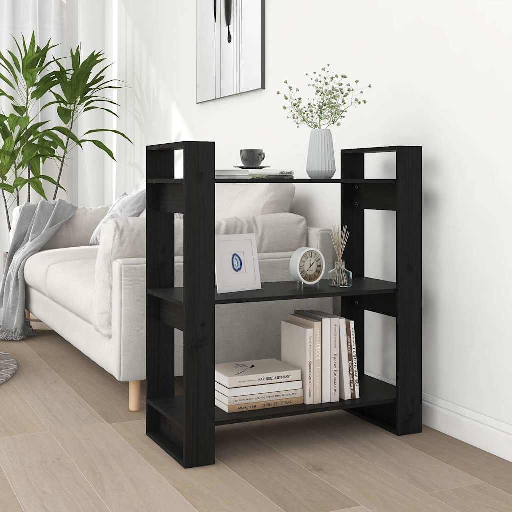 Vidaxl boekenkast kamerscherm 80x35x91 cm massief grenenhout zwart