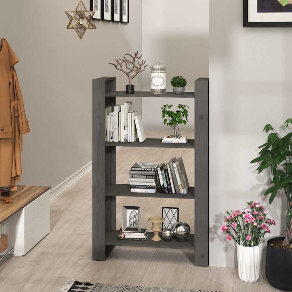 Vidaxl boekenkast kamerscherm 80x35x125 cm massief grenenhout grijs