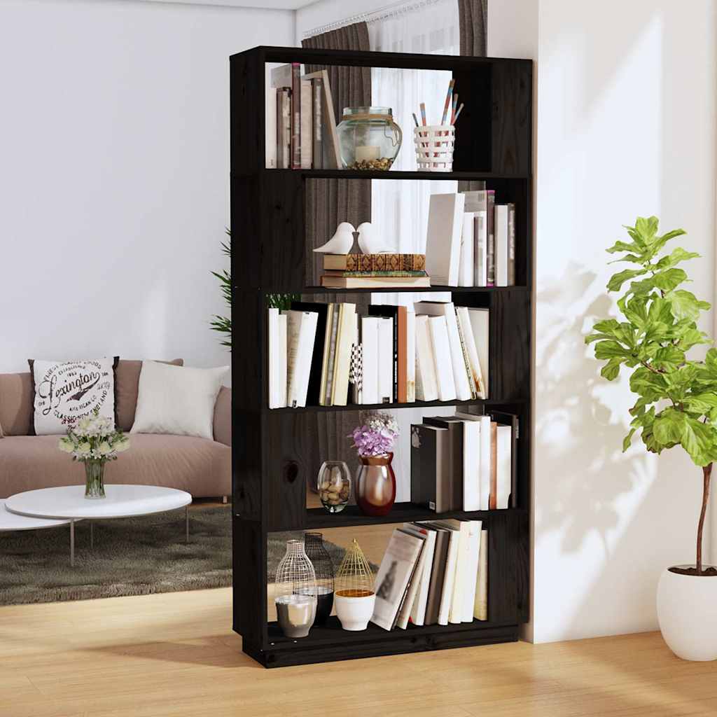 Vidaxl boekenkast kamerscherm 80x25x163,5 cm massief grenenhout zwart
