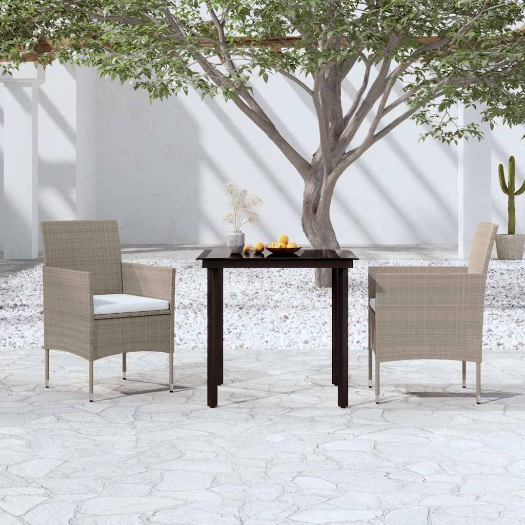 Vidaxl 3-delige tuinset met kussens beige en zwart