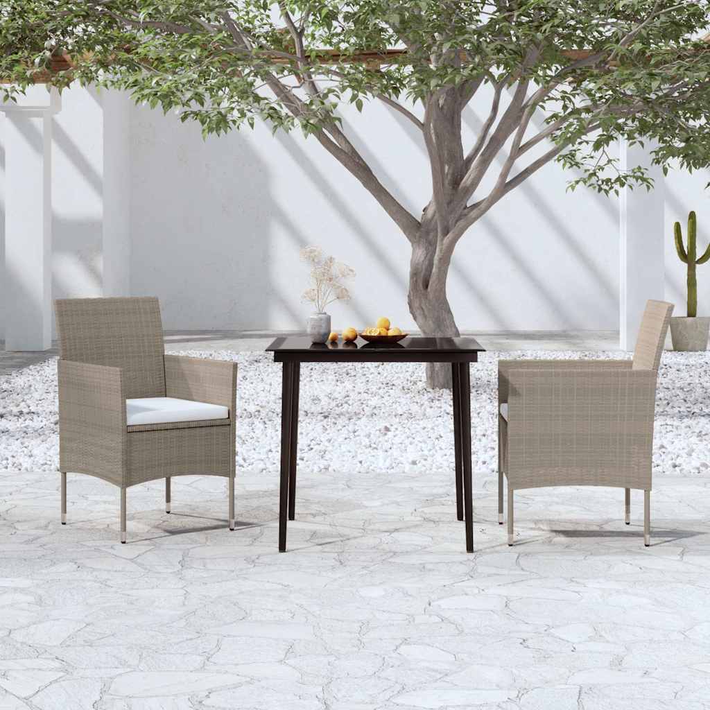 Vidaxl 3-delige tuinset met kussens beige en zwart