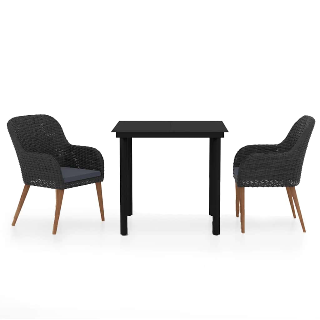 Vidaxl 3-delige tuinset met kussens zwart