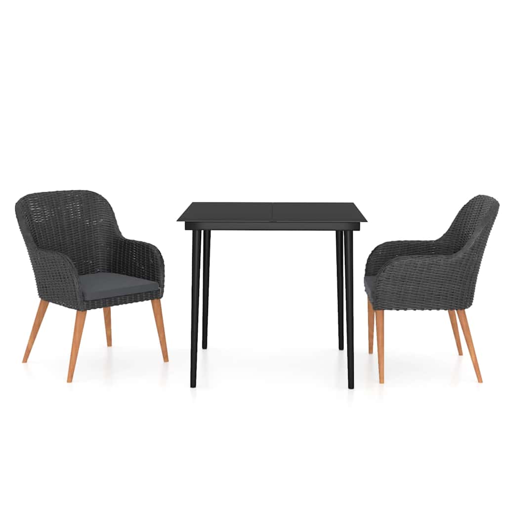 Vidaxl 3-delige tuinset met kussens zwart