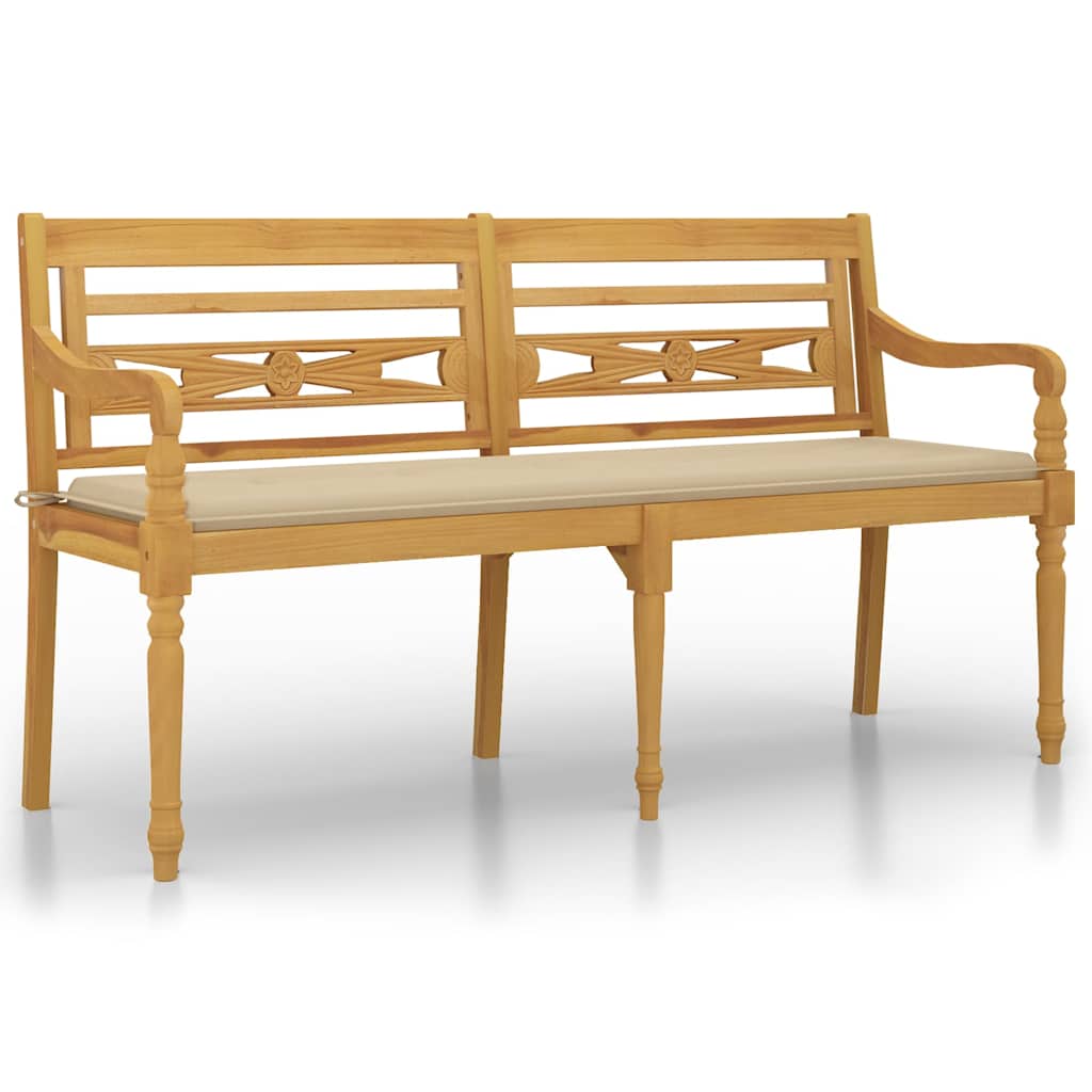 Vidaxl bankje batavia met beige kussen 150 cm massief teakhout