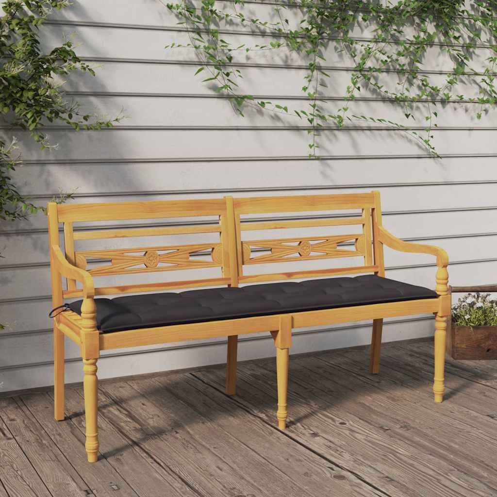 Vidaxl bankje batavia met antracietkleurig kussen 150 cm teakhout