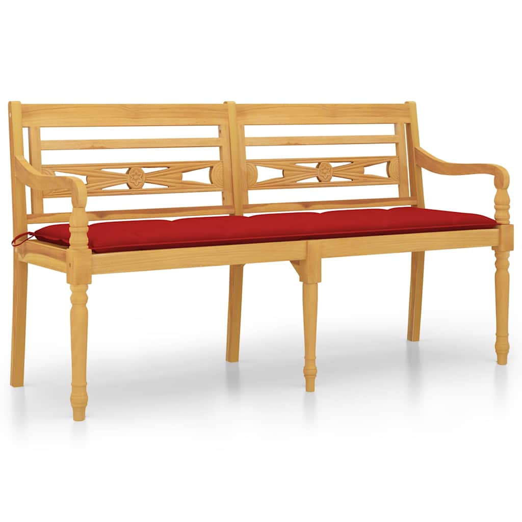 Vidaxl bankje batavia met rood kussen 150 cm massief teakhout