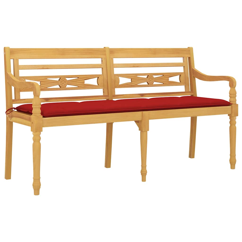 Vidaxl bankje batavia met rood kussen 150 cm massief teakhout