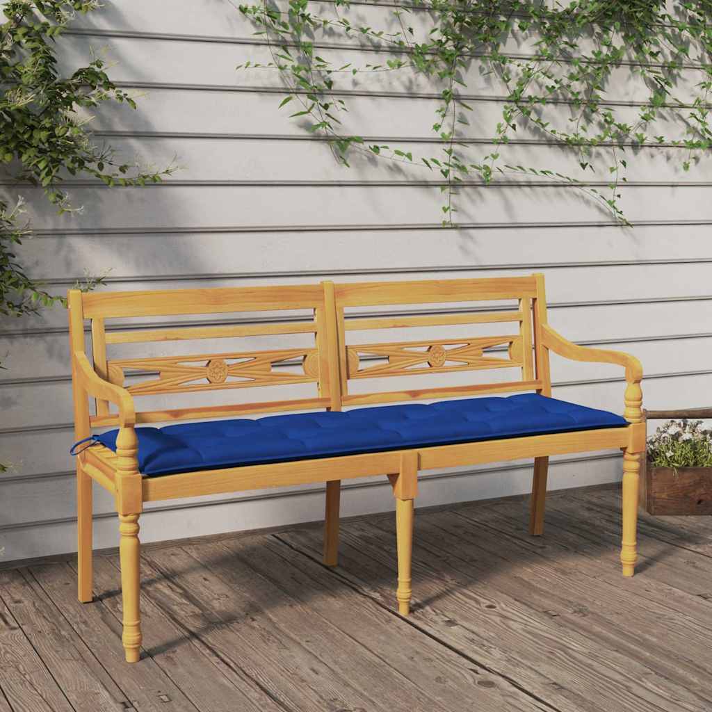 Vidaxl bankje batavia met blauw kussen 150 cm massief teakhout