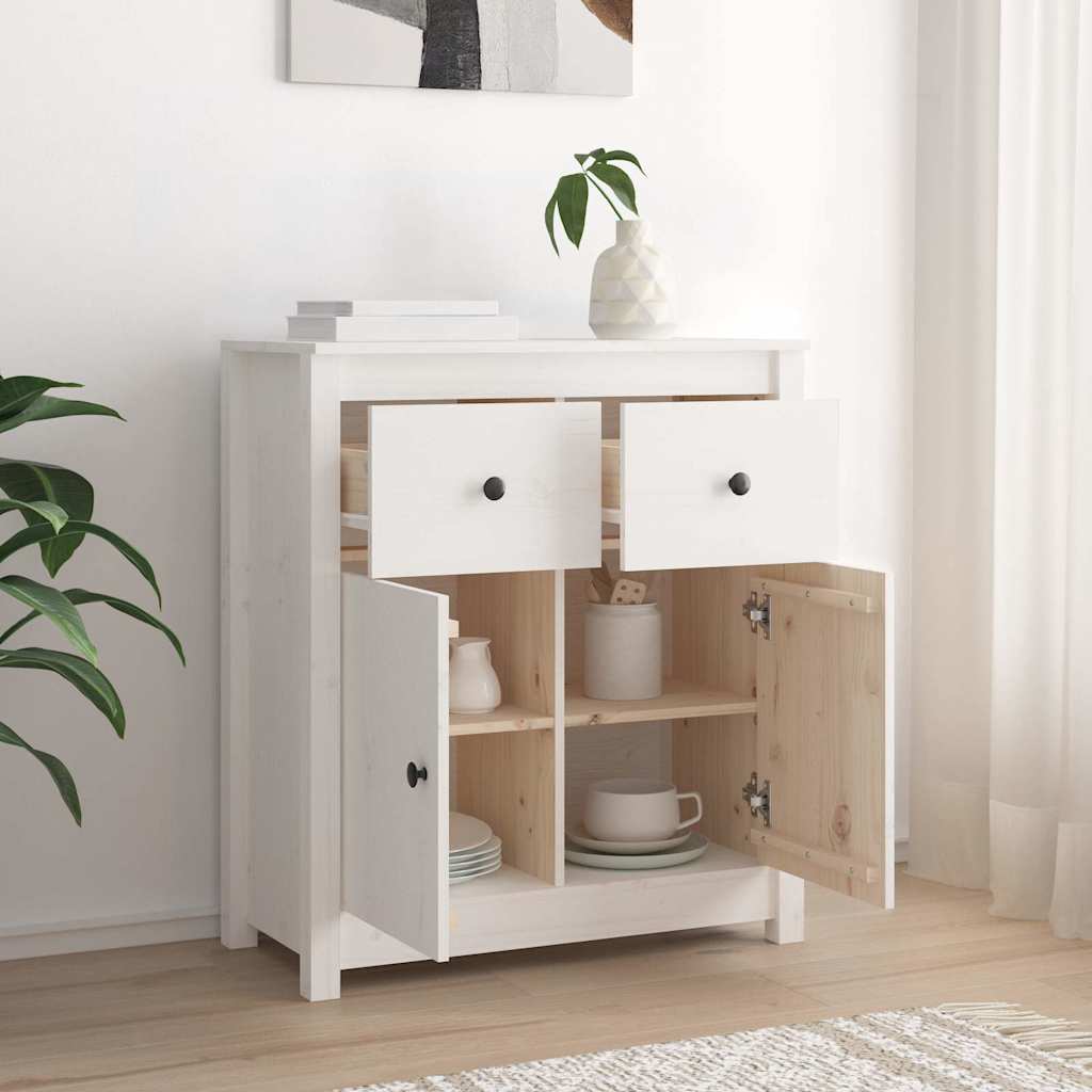 Vidaxl dressoir 70x35x80 cm massief grenenhout wit