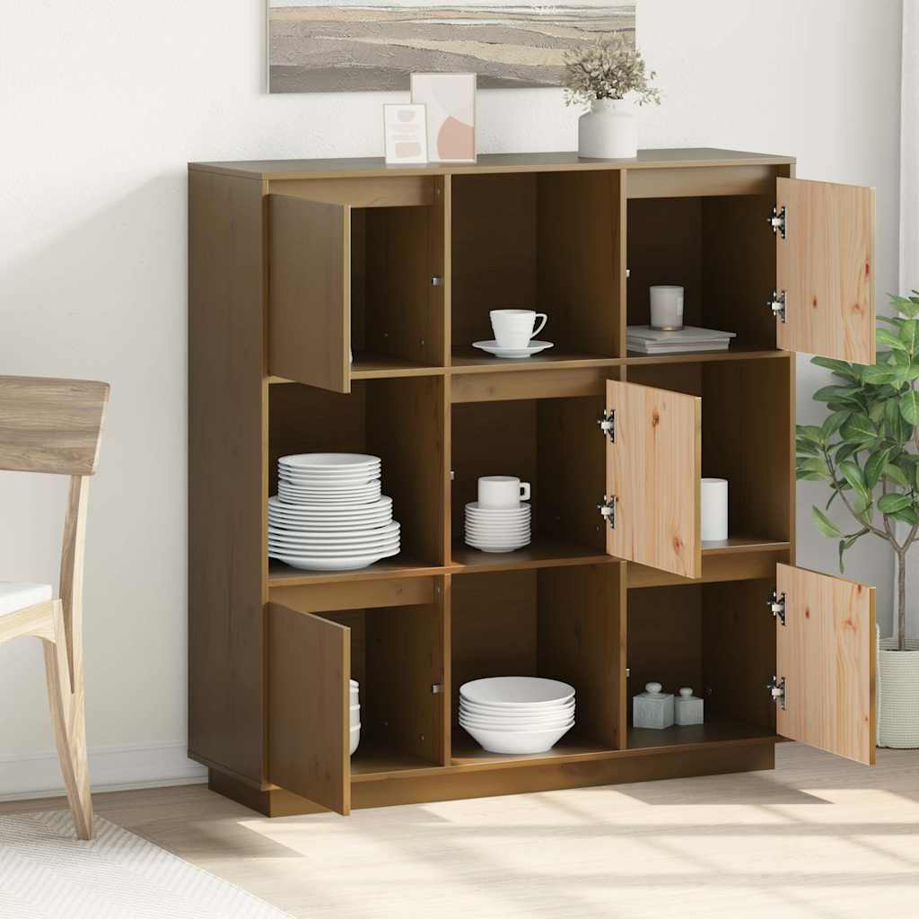 Vidaxl hoge kast 110,5x35x117 cm massief grenenhout honingbruin
