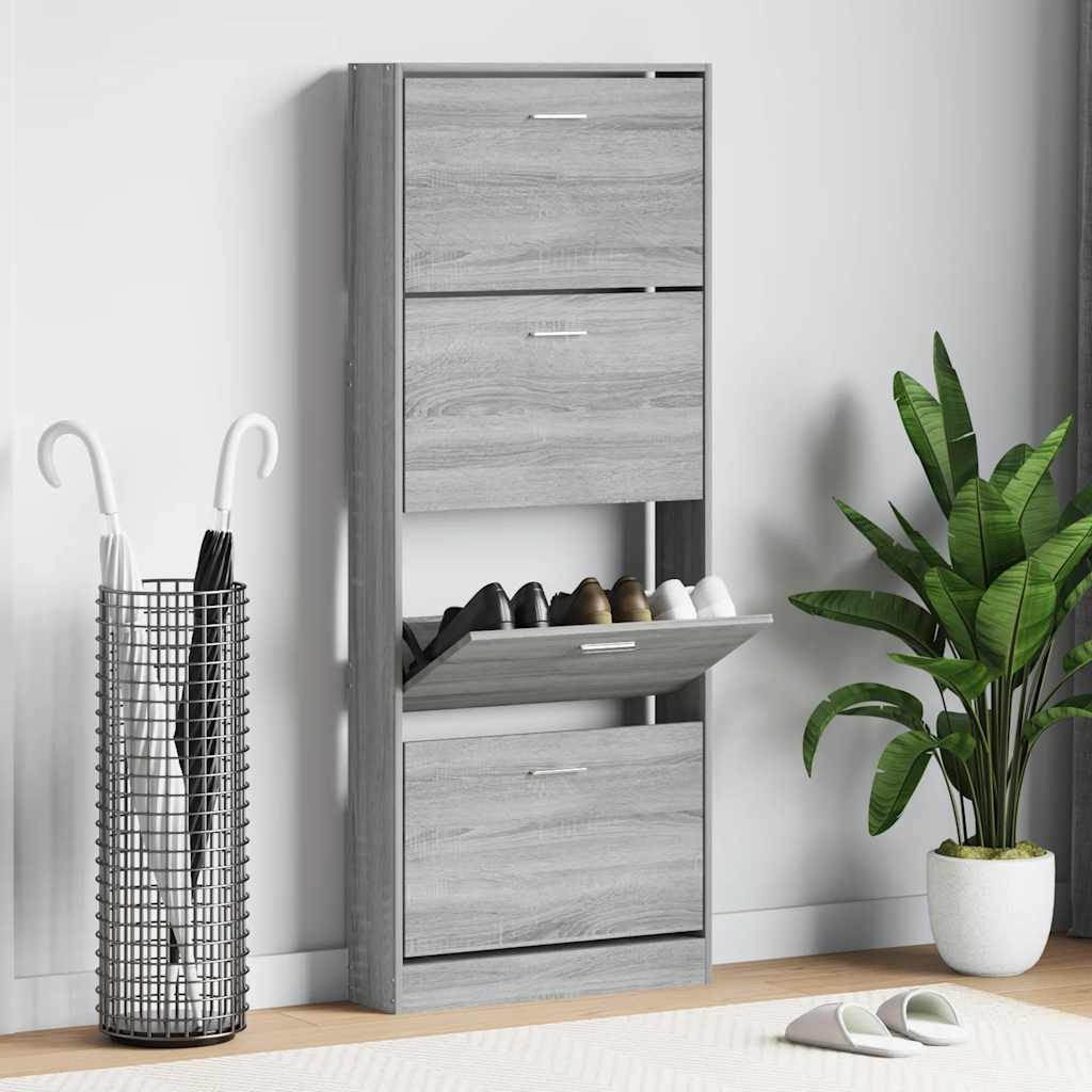 Vidaxl schoenenkast 59x17x150 cm bewerkt hout grijs sonoma