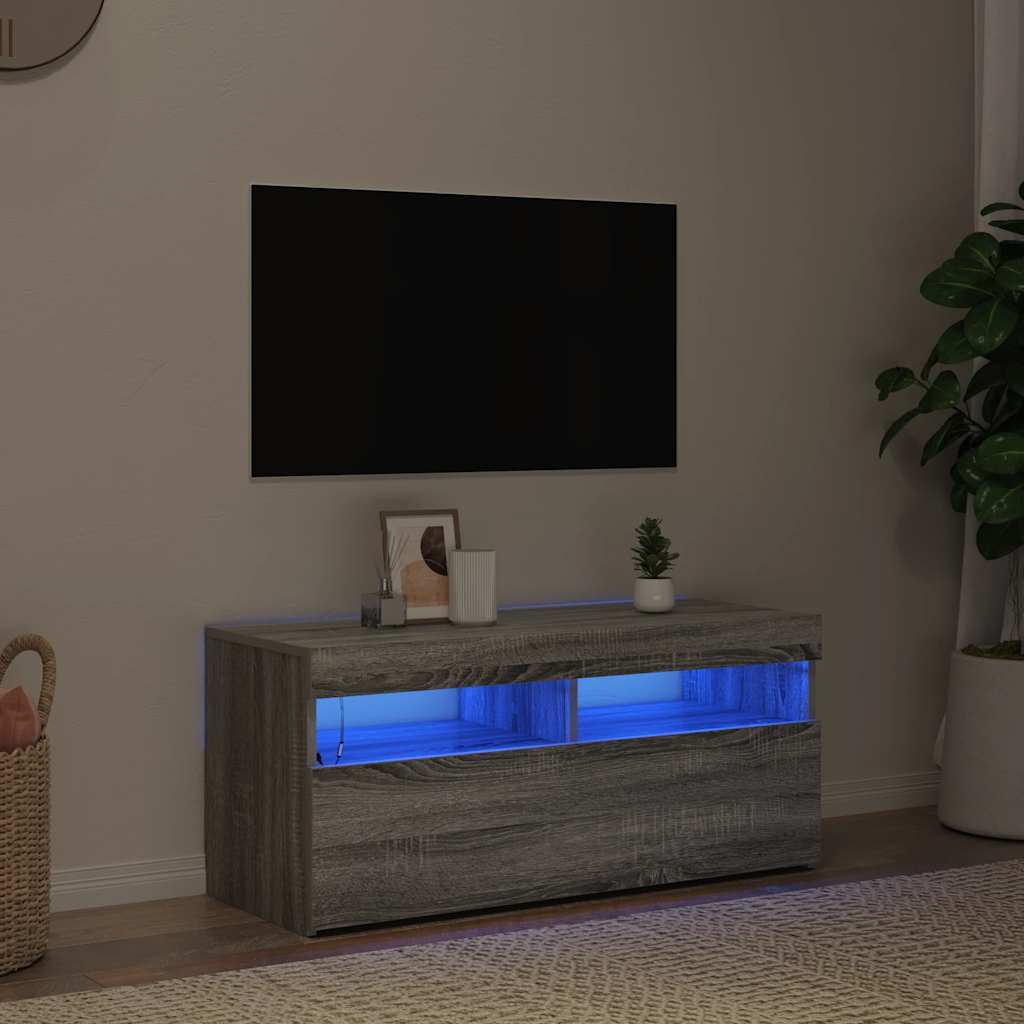 Vidaxl tv-meubel met led-verlichting 90x35x40 cm grijs sonoma eiken