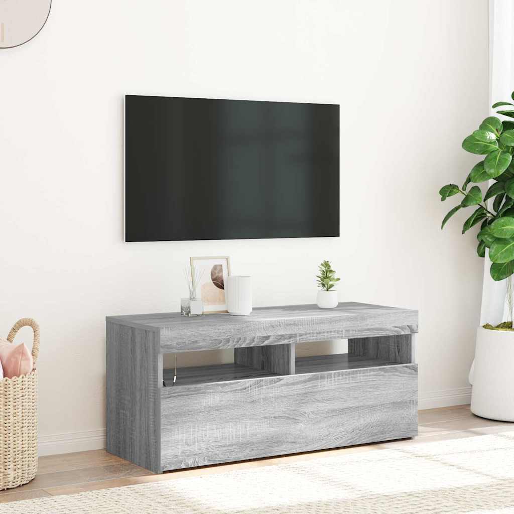 Vidaxl tv-meubel met led-verlichting 90x35x40 cm grijs sonoma eiken